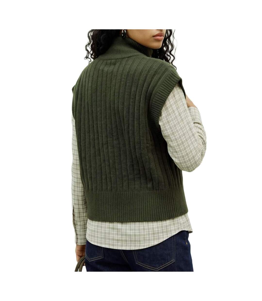 Gilet sans manches maille femme kaki vero moda  highneck-2