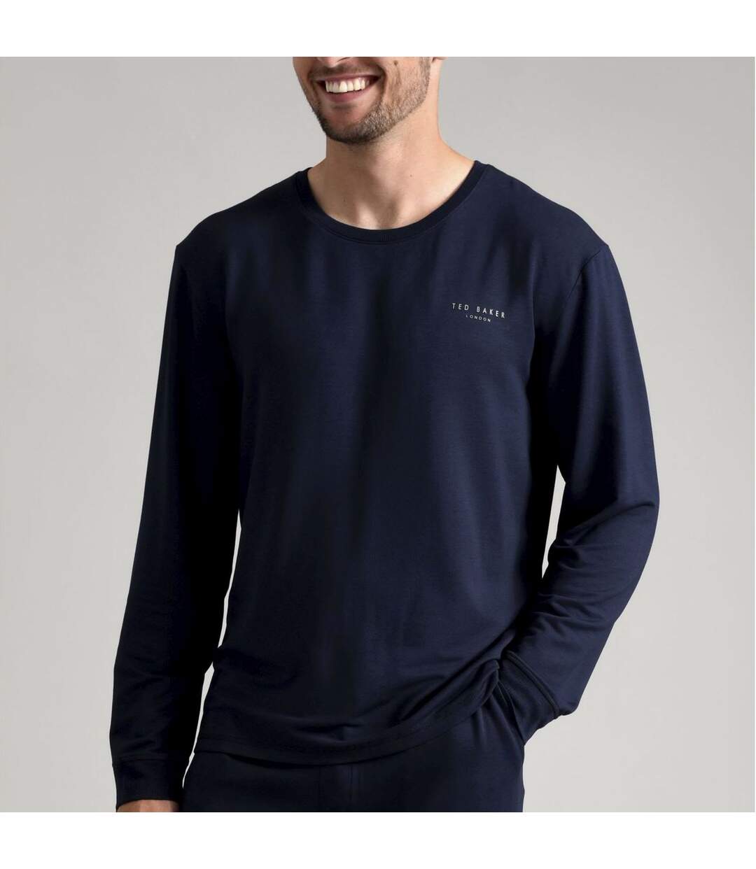 Mens Long Sleeve Luxury Pyjama Top Loungewear T-Shirt-4