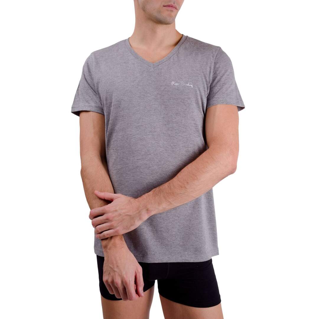 T-shirt homme en col v avec broderie sur la poitrine Pierrecardin-1