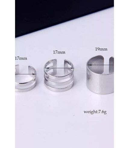 3 Piece Silver Adjustable Thick Wide Band Cuff Stackable Midi Ring Set
