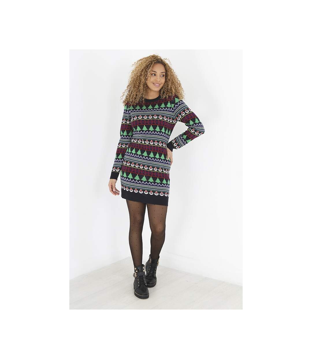 Womens/ladies fairisle christmas dress navy/multi Brave Soul-1