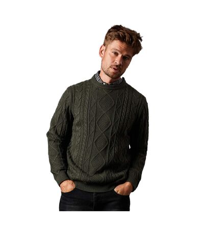 Pull à col ras du cou en maille torsadée pour hommes vert kaki Burton Burton