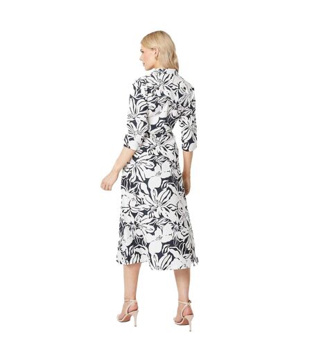 Womens/ladies floral front tie midi shirt dress monochrome Principles