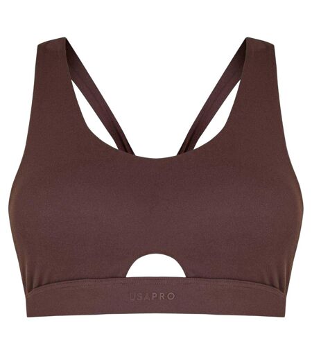 Womens/ladies Pro Twisted Sports Bra Espresso USA