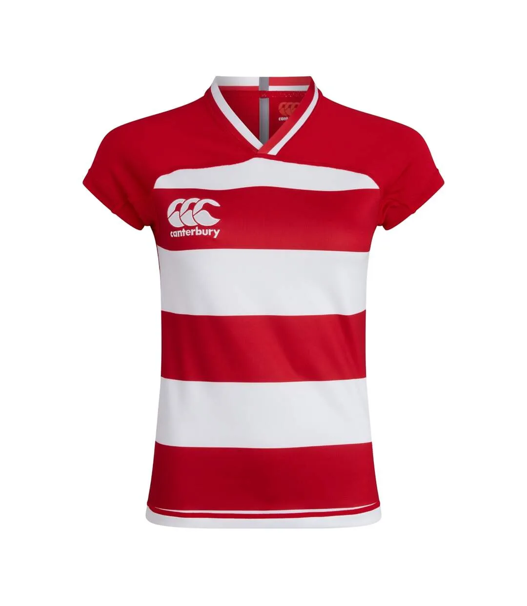 Womens/ladies Evader Hooped Vapodri Jersey Flag Red Canterbury-1