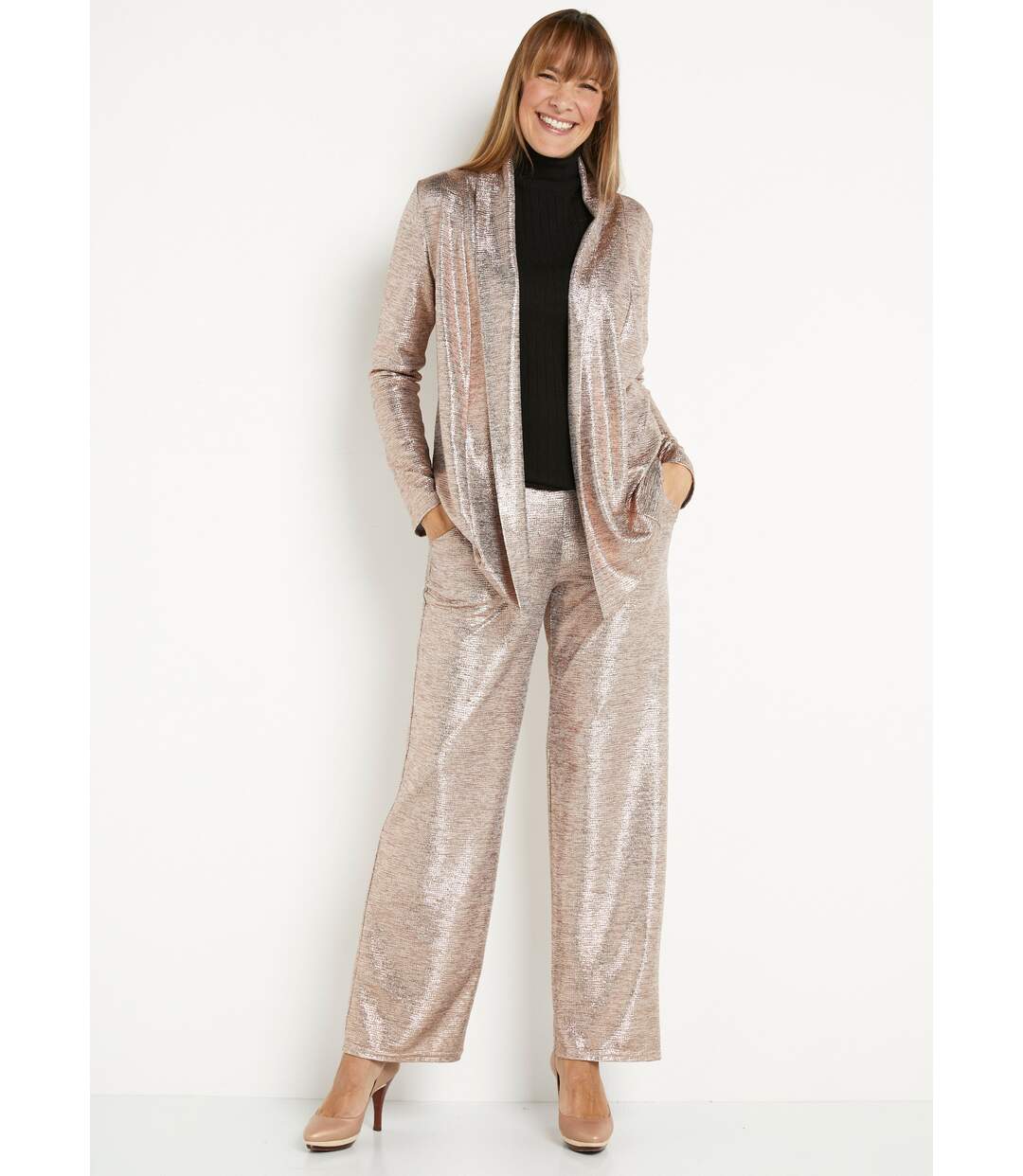 Pantalon large taille élastiquée maille brillante-4