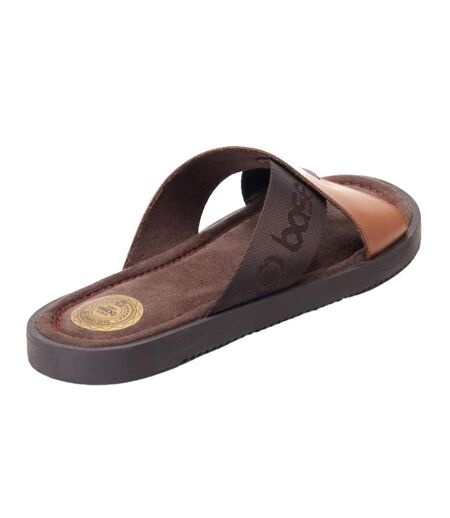 Mens webb leather sliders burnt tan Base London