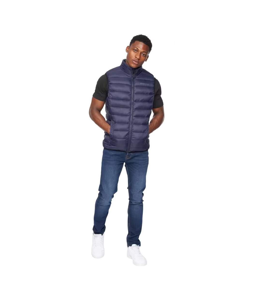 Mens Gattering Quilted Gilet Navy Crosshatch-1