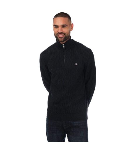 Mens textured cotton half zip jumper blue Gant