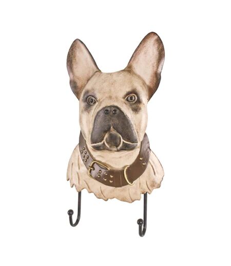 Patère Murale 2 Crochets Bouledogue 36cm Beige