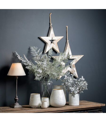 Hill Interiors Sparkle Wooden Star Hanging Ornament (Brown/White) (One Size)