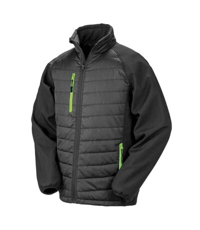 Mens black compass padded soft shell jacket black/lime green Result