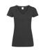 Womens/Ladies Value Fitted V-Neck Short Sleeve Casual T-Shirt (Pitch Black) - UTBC3905