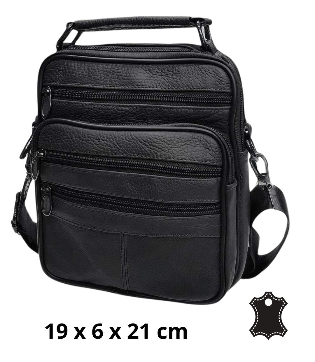 Sacoche bandoulière homme en CUIR - Sacoche multi poches - cuir vachette - Noir-1