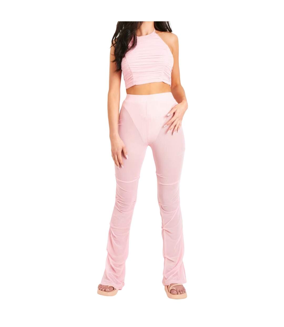 Womens/ladies Mesh Flared Trousers Pink Missy Empire-4