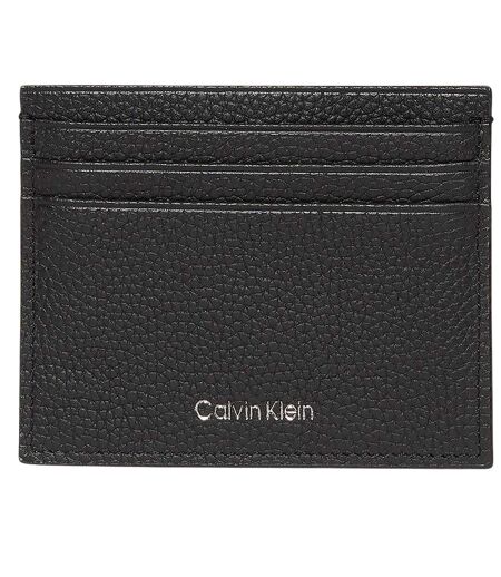 Logo Leather Card Holder One Size Black Calvin Klein