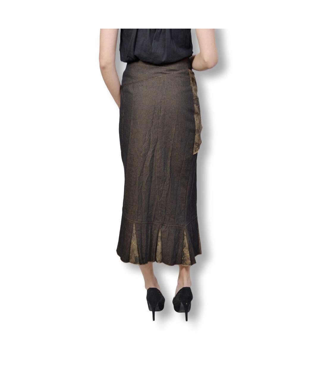 Jupe femme en jean longueur maxi - Marron-2