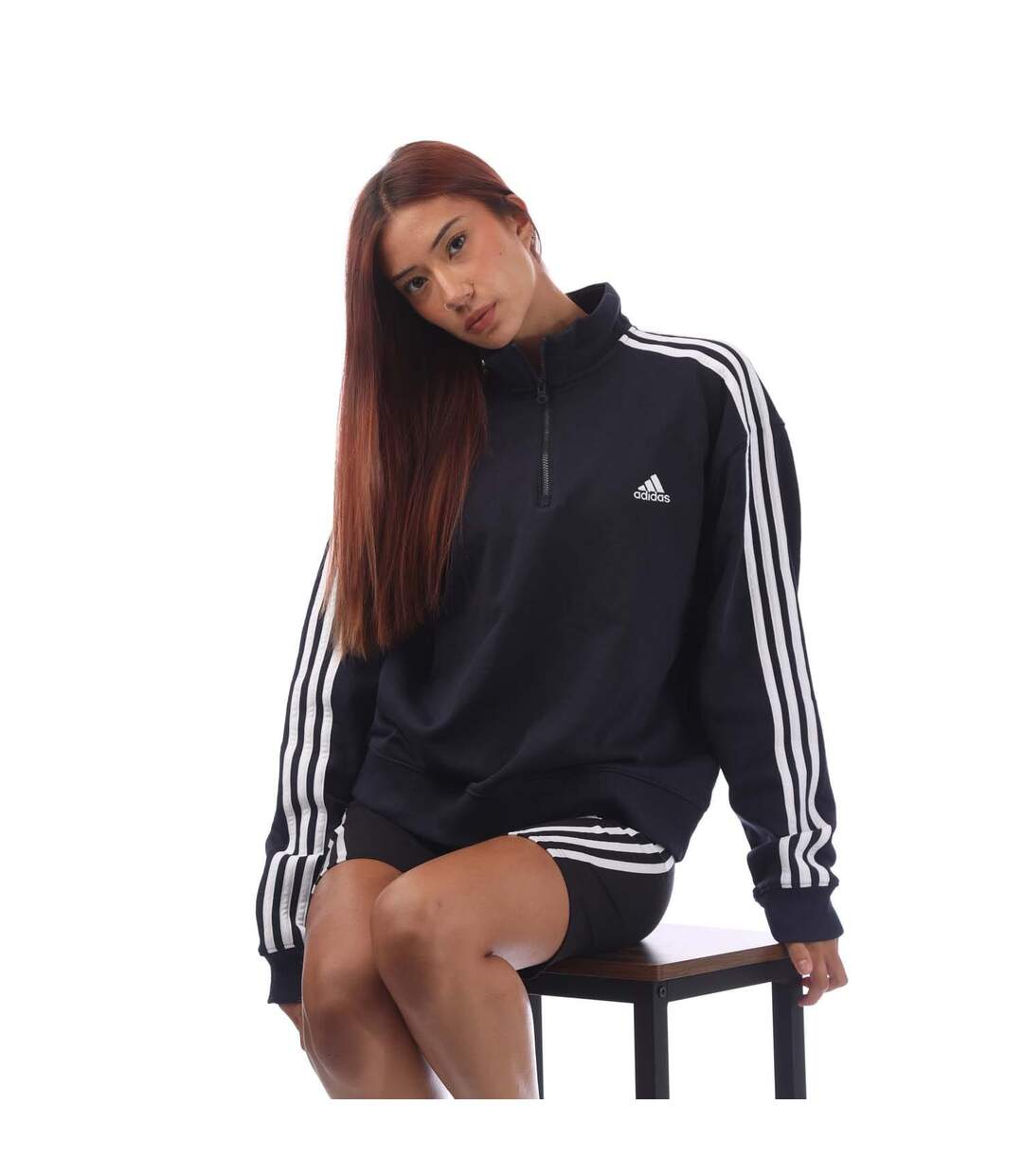 Sweat Style 3 Rayures Essentials Femme Bleu Marine Blanc Adidas-1