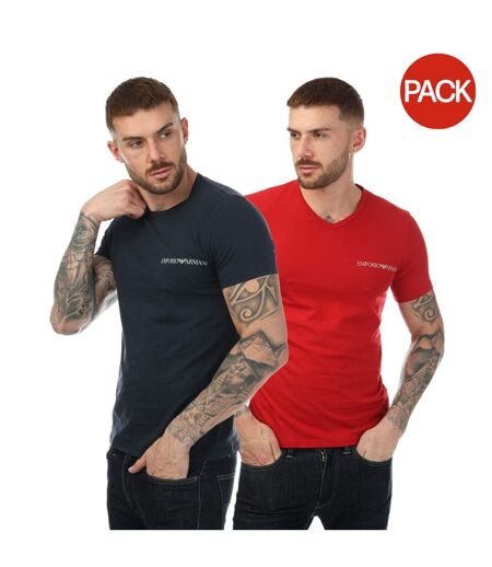 Pack Of 2  Mens Logo T-shirt  Navy Red Emporio Armani