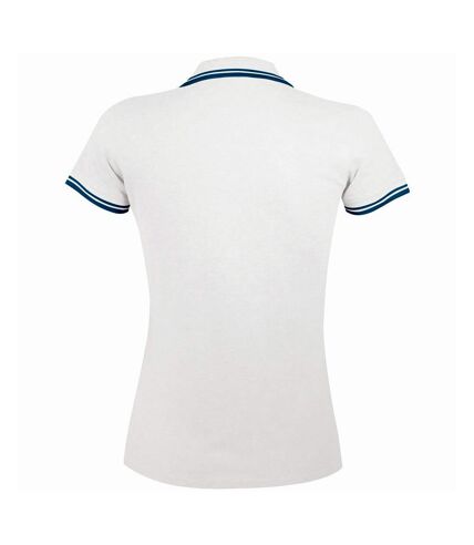 SOLS Womens/Ladies Pasadena Tipped Short Sleeve Pique Polo Shirt (White/Aqua Blue)
