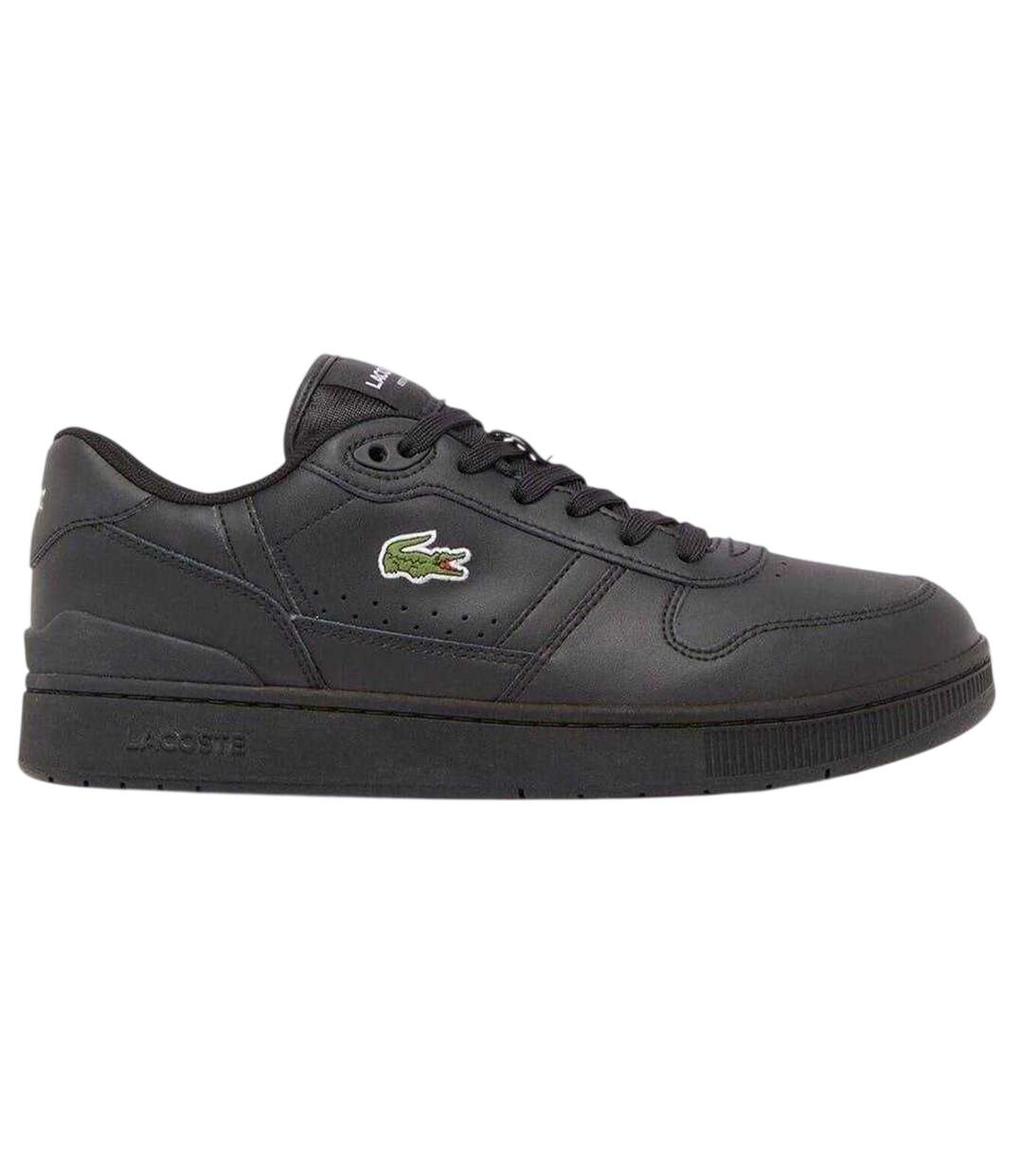 Mens T-clip Leather Flat Trainers Black Lacoste-1
