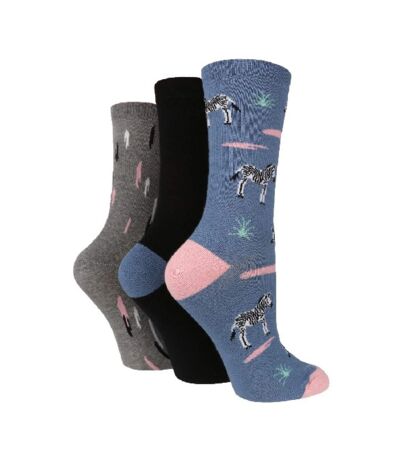 Wild Feet - 3 Paires Chaussettes Fantaisie Humour Femme Animaux Coton Couleur