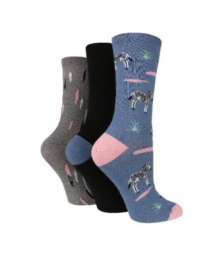 Wild Feet - 3 Paires Chaussettes Fantaisie Humour Femme Animaux Coton Couleur