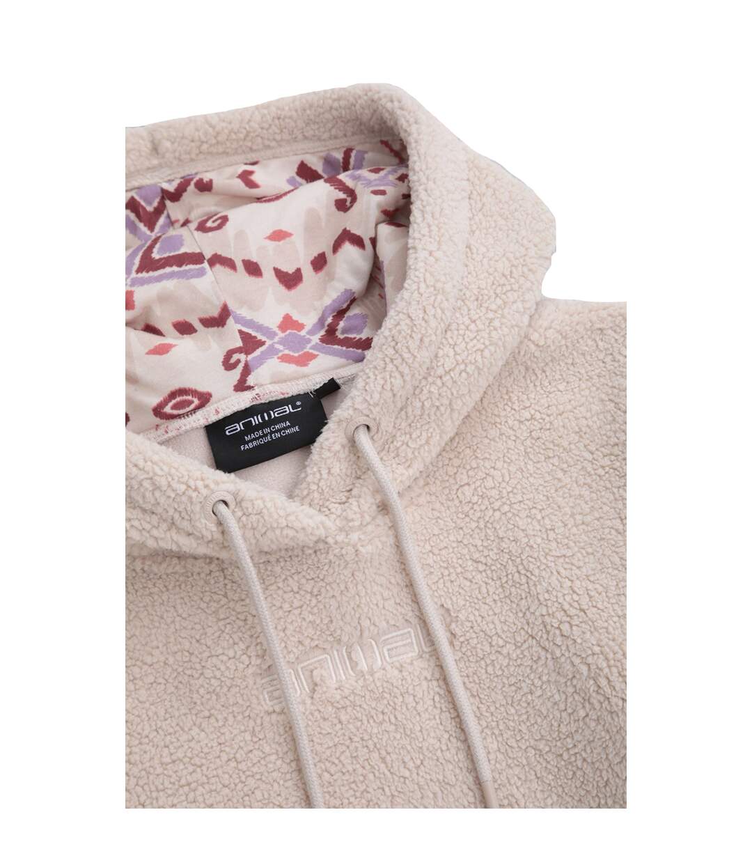 Womens/ladies Fleece Hoodie Off White Animal-4