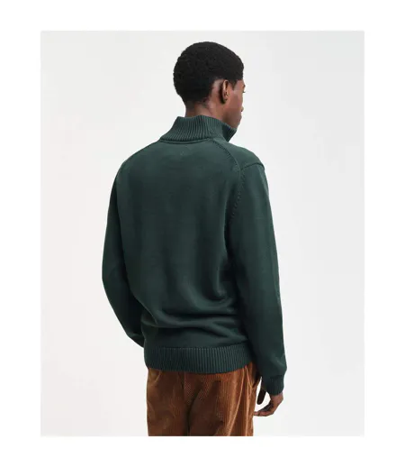 Mens Micro Textured Half Zip Sweatshirt Tartan Green Gant