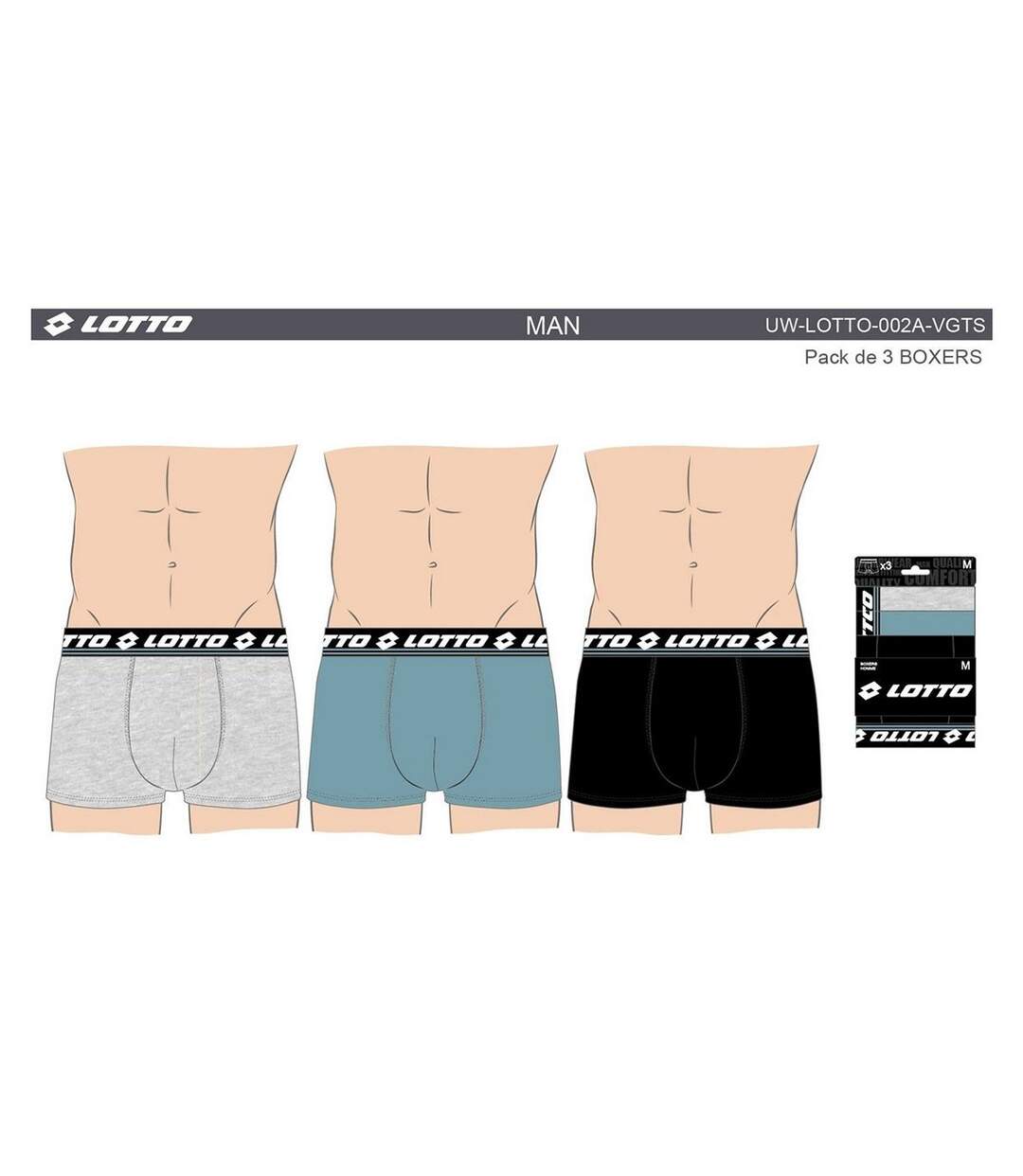 Boxer homme LOTTO Pack de 3 Boxers 1160