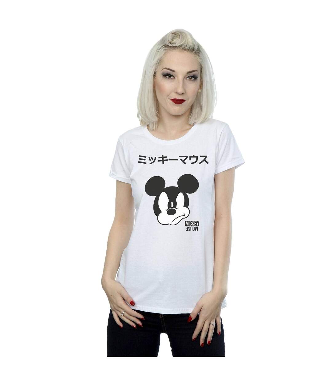 Disney T-shirt en coton japonais Mickey Mouse Femme/Femme (Blanc) - UTBI31378-2