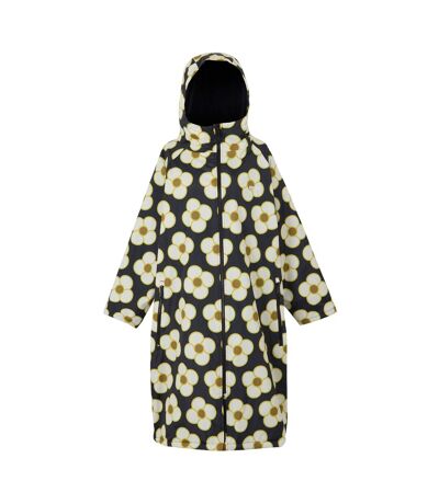 Womens/ladies Orla Kiely Spinning Flower Waterproof Changing Robe Black Regatta