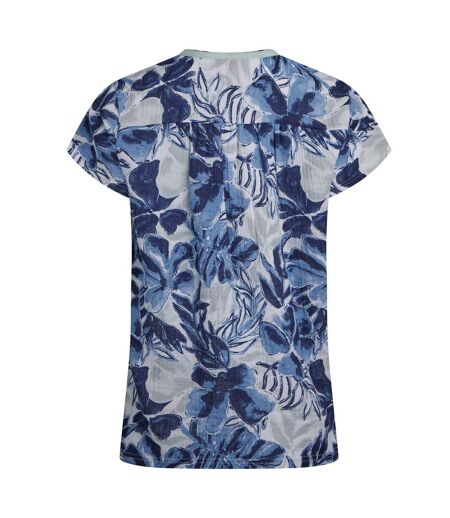 Womens/ladies sofia printed organic cotton double layer blouse estate blue Weird Fish