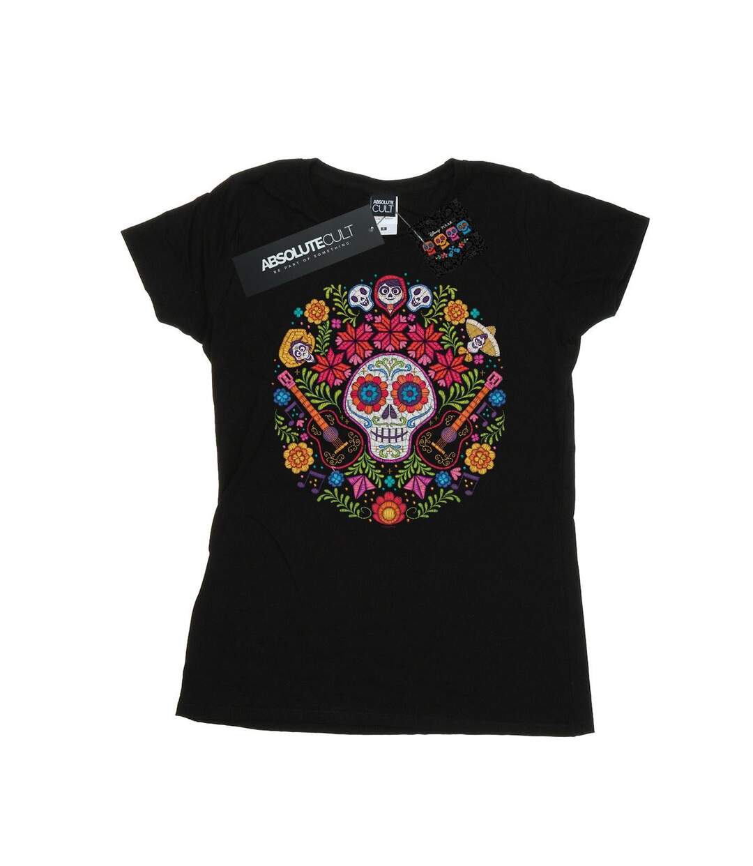 Disney T-shirt en coton imprimé tête de mort brodée Femmes/Dames Coco (Noir) - UTBI14497-1