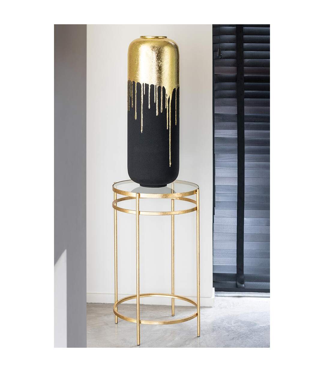Vase Design en Métal Duo 70cm Noir & Or-3