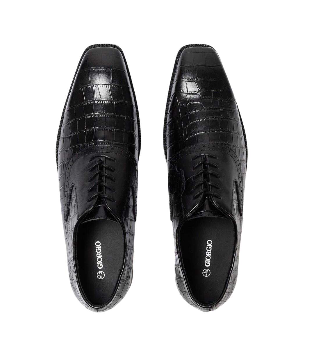 Mens Croc Full Grain Leather Oxford Shoes Black Giorgio-4
