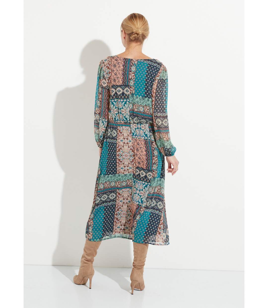 Robe longue voile crépon imprimé patchwork-2