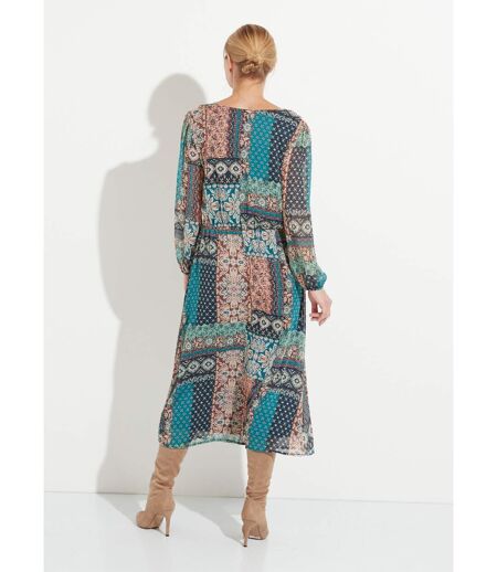 Robe longue voile crépon imprimé patchwork