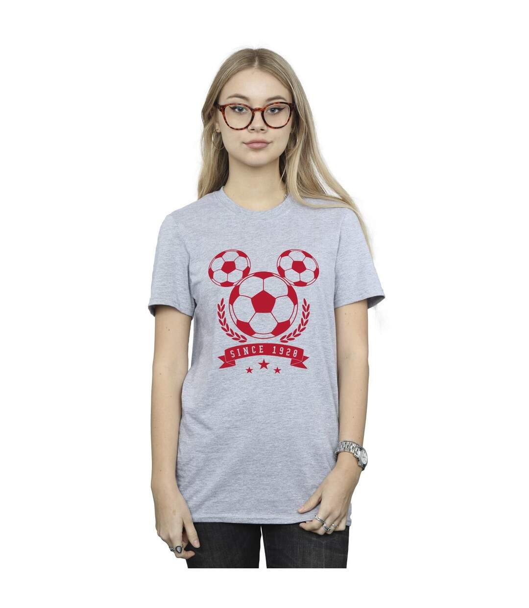 Disney Femme/Les femmes - T-shirt boyfriend en coton avec tête de footballeur Mickey (Gris sportif) - UTBI38519-2