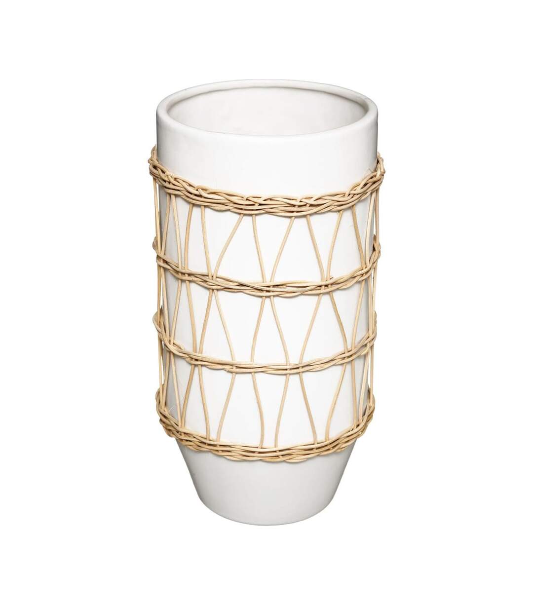 Vase Design en Céramique Rotin 25cm Blanc-1