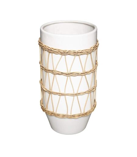 Vase Design en Céramique Rotin 25cm Blanc