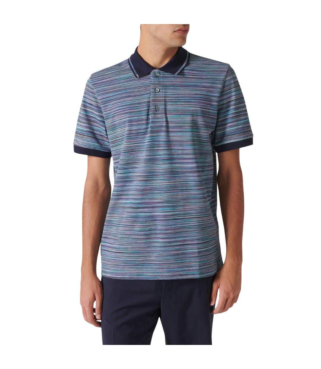 Mens Patterned Short-sleeved Polo Shirt Blue Missoni-1