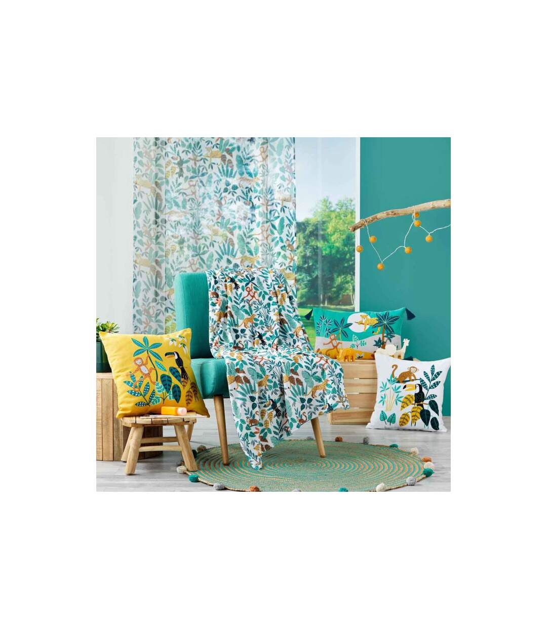 Tapis Enfant à Pompons Déco Baloo 90cm Vert-4