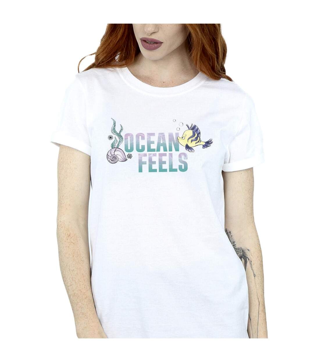 Disney Femme/Ladies The Little Mermaid Ocean Cotton Boyfriend T-Shirt (Blanc) - UTBI31078-3