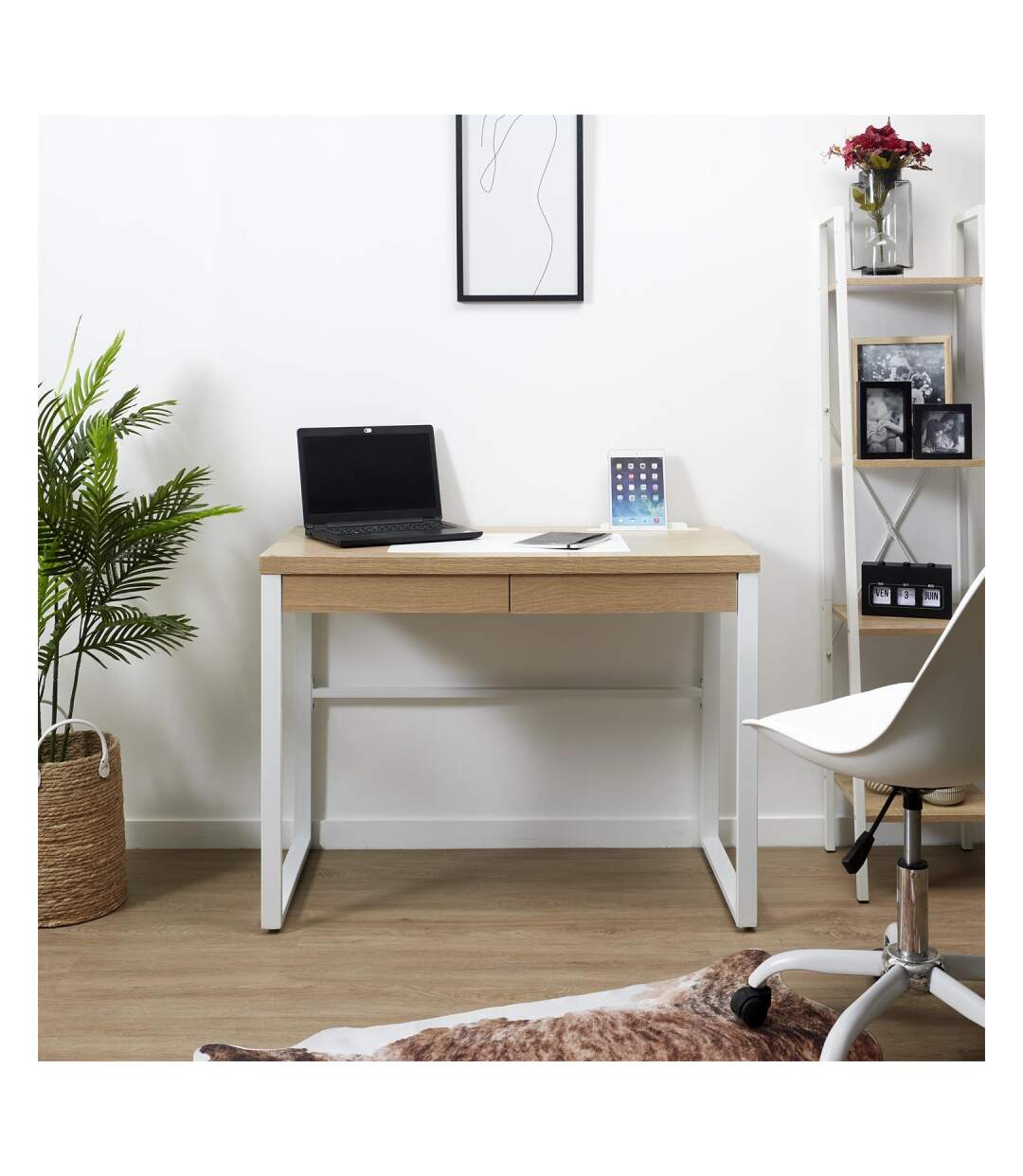 Bureau industriel en bois et métal avec tiroir-2