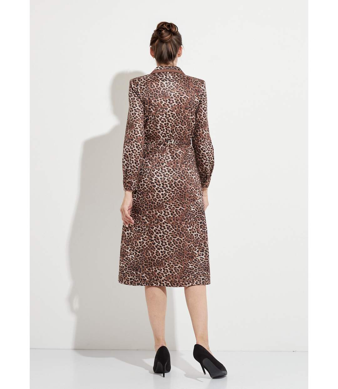 Robe mi longue col tailleur imprimé léopard-2