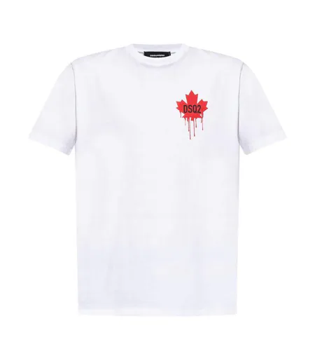 Mens Dripping Maple Leaf Cotton T-shirt Blanc DSquared2