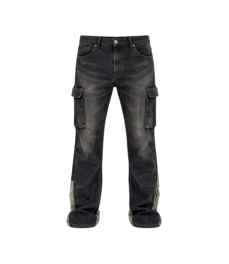 Mens Denim Slim Cargo Jeans Black Wash Firetrap