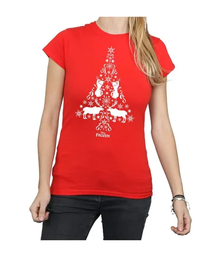 Disney Femme/Les femmes - T-shirt en coton avec arbre de Noël Frozen (Rouge) - UTBI21924