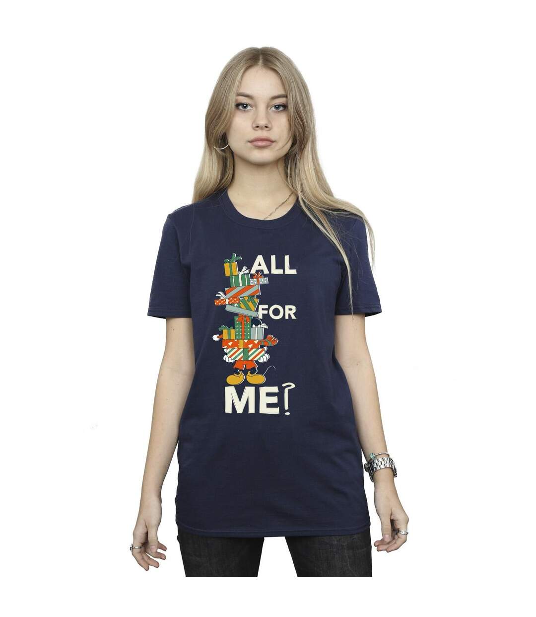 Disney Womens/Ladies Mickey Mouse Presents All For Me - T-shirt boyfriend en coton (Bleu marine) - UTBI39295-2